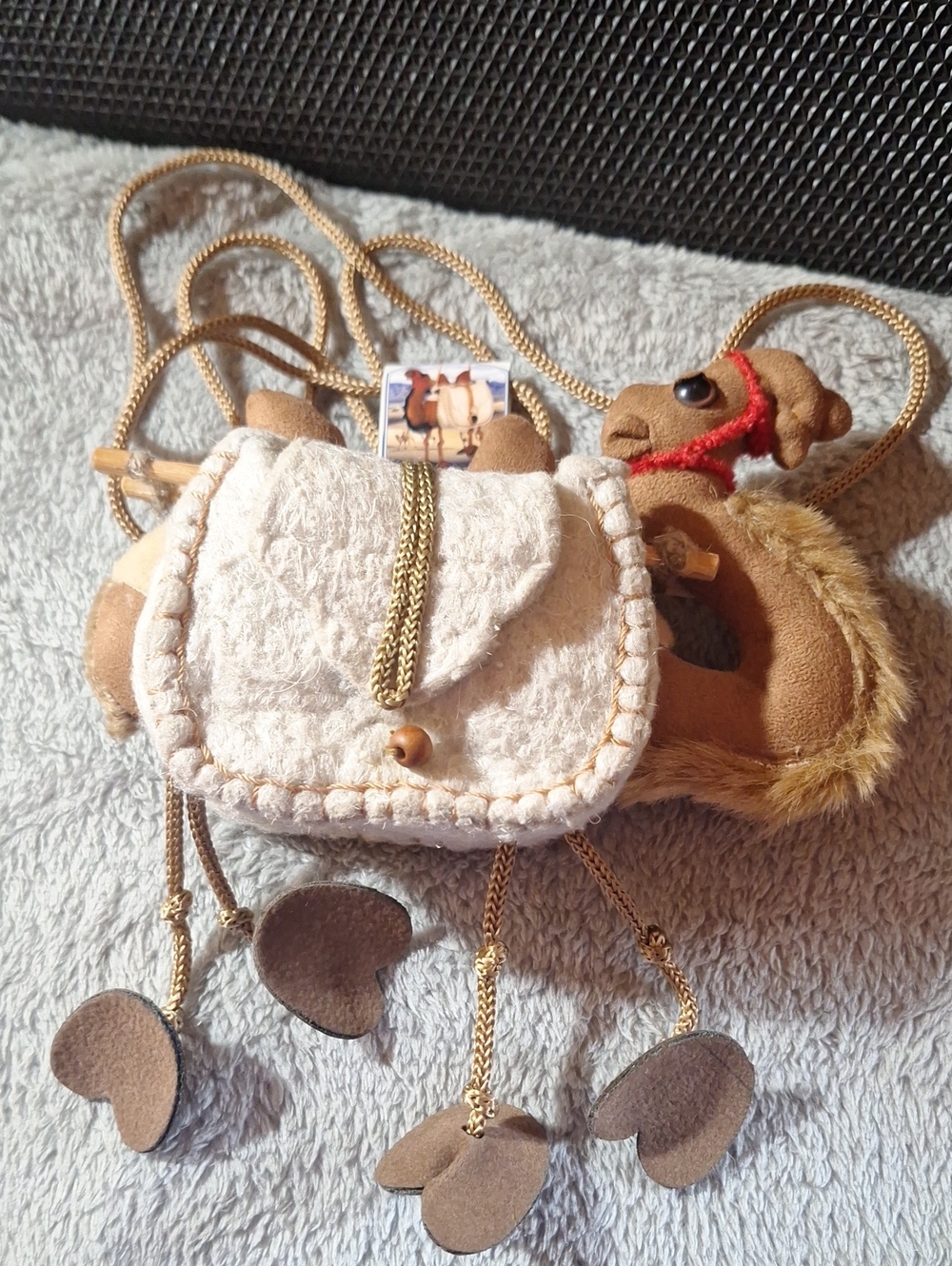 Vintage NWT Handcrafted Cream Camel Crossbody Bag with Feet Tassels